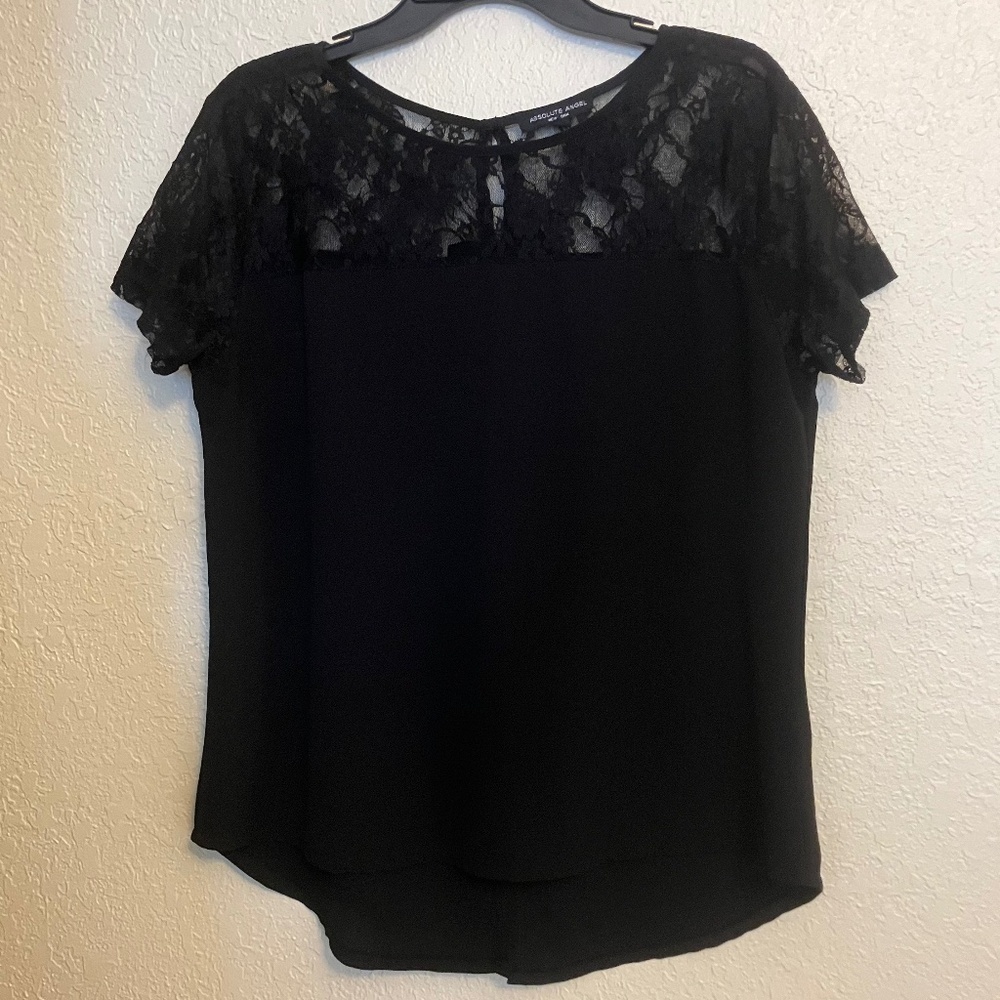 Absolute Angel NY Top w/Lace Women's Short Sleeve Black Pre-owned - Size XL
